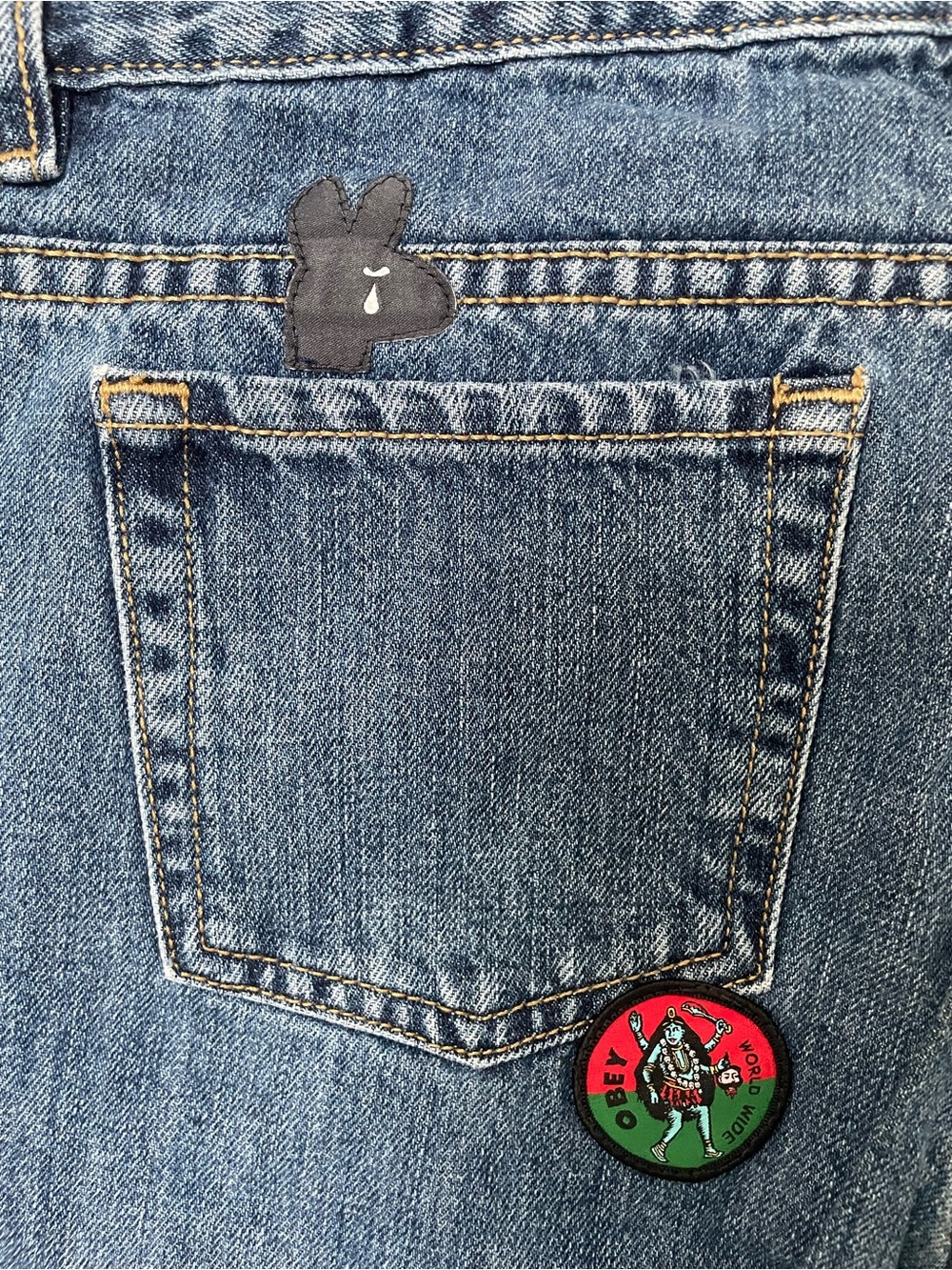 Obey No.89 The Nemesis Low Rise Relaxed Fit Tapered Leg Patched Distressed Jea - Picture 7 of 9
